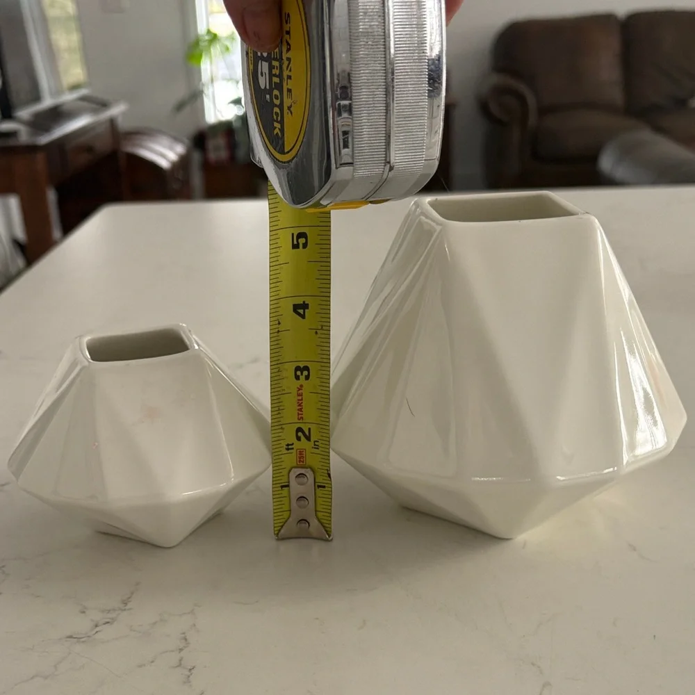 West Elm Faceted Porcelain Ceramic‎ Vase Pair